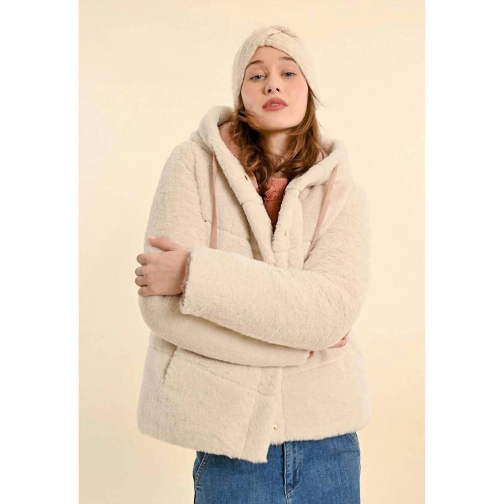 NEW MOLLY BRACKEN women's hooded faux fur lined jacket in pink